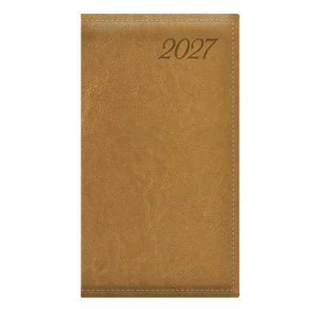 Zsebnaptár 2027 TOPTIMER Image I035 álló elrendezésű mustár matt műbőr, órás chamois belső lapokkal