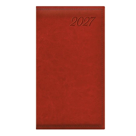 Zsebnaptár 2027 TOPTIMER Image I035 álló elrendezésű piros matt műbőr, órás chamois belső lapokkal