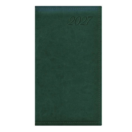 Zsebnaptár 2027 TOPTIMER Image I035 álló elrendezésű zöld matt műbőr, órás chamois belső lapokkal