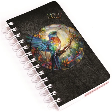 Zsebnaptár 2027 napi álló 9,5x17,1cm REAL spirál, kolibri