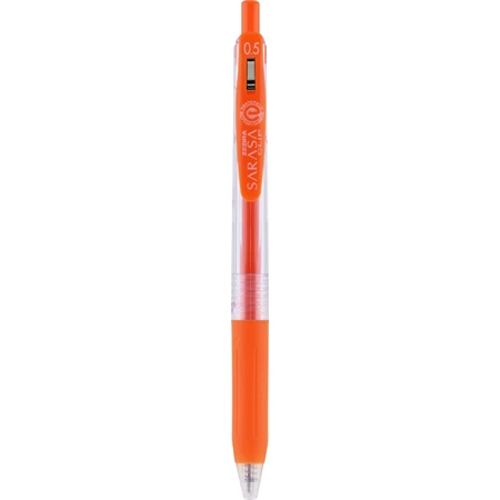 Zseléstoll ZEBRA Sarasa Clip, 0,5 nyomógombos, narancspiros, golyóátmérője 0,5 mm, írásvastagság 0,33 mm narancspiros