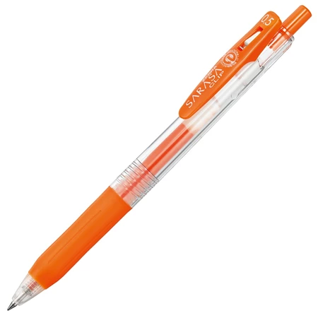 Zseléstoll ZEBRA Sarasa Clip, 0,5 nyomógombos, narancspiros, golyóátmérője 0,5 mm, írásvastagság 0,33 mm narancspiros