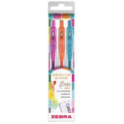 Zseléstoll ZEBRA Sarasa Clip Boho Vibes nyomógombos, 0,7mm, 3db-os, magenta, zöldeskék, narancsvörös