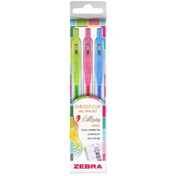 Zseléstoll ZEBRA Sarasa Clip Lillopop Vibes nyomógombos, 0,7mm, 3db-os, világos zöld, világos kék, pink