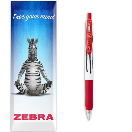 Zseléstoll ZEBRA Sarasa Clip Stripes, nyomógombos, 0,7 piros test, piros tinta, írásvastagság 0,37 mm