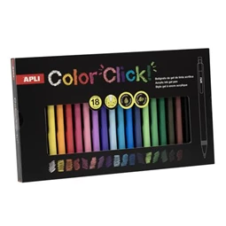 Zseléstoll, akril tintával, APLI "Color Click" 18 különböző szín, 0,7 mm, nyomógombos