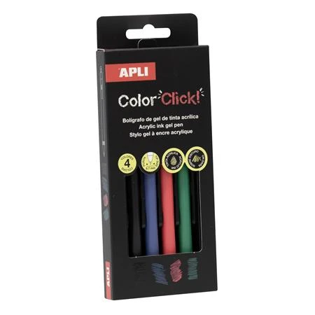 Zseléstoll, akril tintával, APLI "Color Click" 4 különböző szín, 0,7 mm, nyomógombos