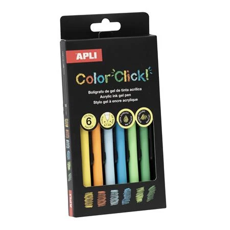 Zseléstoll, akril tintával, APLI "Color Click" 6 különböző őszi szín, 0,7 mm, nyomógombos