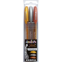 Zseléstoll készlet, 0,33 mm, kupakos, ZEBRA Doodler`z Glitteres, 3 különböző szín/csomag