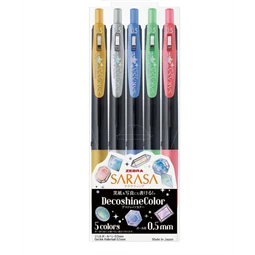 Zseléstoll készlet ZEBRA Sarasa Clip, Decoshine Shiny 0,5 nyomógombos 5db/csomag metál színek