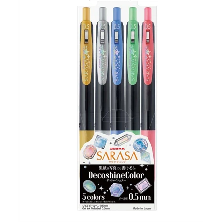 Zseléstoll készlet ZEBRA Sarasa Clip, Decoshine Shiny 0,5 nyomógombos 5db/csomag metál színek