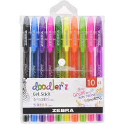 Zseléstoll készlet Zebra Doodlers 10 db-os NEON szín, 0,33 mm, kupakos