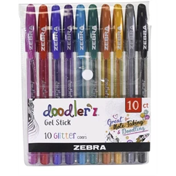 Zseléstoll készlet Zebra Doodlers 10 db-os csillámos, 0,33 mm, kupakos