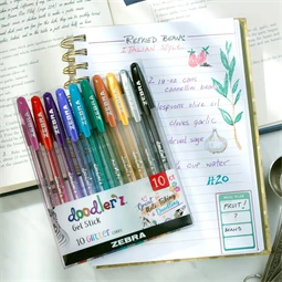 Zseléstoll készlet Zebra Doodlers 10 db-os csillámos, 1 mm, kupakos