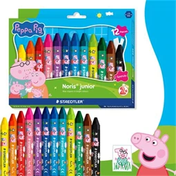 Zsírkréta 12db-os STAEDTLER „Noris® junior 224”,hatszögletű, jumbo, Peppa malac, 12 szín