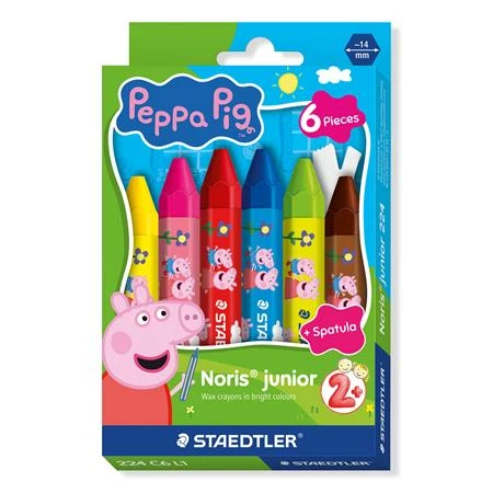 Zsírkréta 6db-os STAEDTLER „Noris® junior 224” hatszögletű, jumbo,  Peppa malac minta, 6 szín