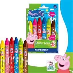 Zsírkréta 6db-os STAEDTLER „Noris® junior 224” hatszögletű, jumbo,  Peppa malac minta, 6 szín