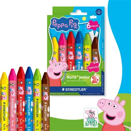 Zsírkréta 6db-os STAEDTLER „Noris® junior 224” hatszögletű, jumbo,  Peppa malac minta, 6 szín