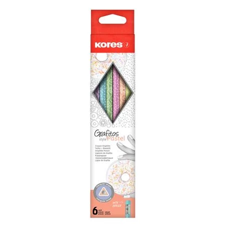 Ceruza készlet 6db-os  KORES Grafitos Style Pastel háromszögletű HB radíros