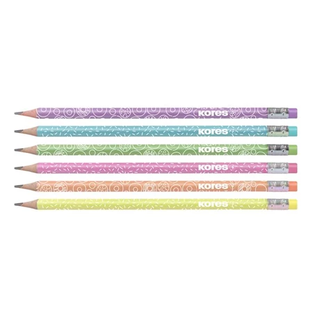 Ceruza készlet 6db-os  KORES Grafitos Style Pastel háromszögletű HB radíros