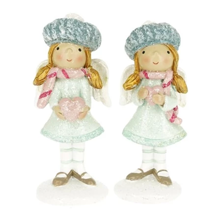 dekoráció Angyal sapkában, szívvel álló glitteres poly 4x3,8x10 cm menta, rózsaszín 2 féle, 1 db, pasztell karácsony