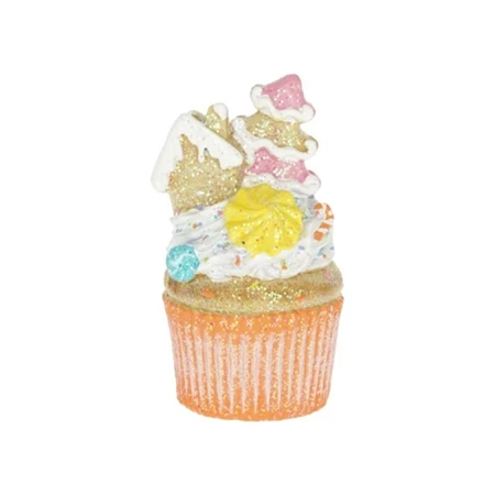 dekoráció Karácsonyi muffin, glitteres poly 5,3x5,2x9,4 cm barna, narancs, pasztell karácsony