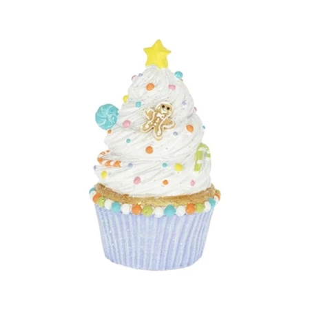 dekoráció Karácsonyi muffin glitteres poly 5,6x5,6x9,4 cm fehér, lila, pasztell karácsony