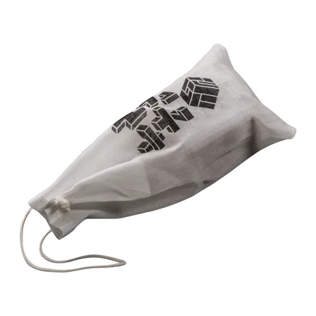 Fa 3D puzzle kocka játék egy zsinórral összeköthető pamut tasakban 4,5 x 4,5 x 4,5 cm